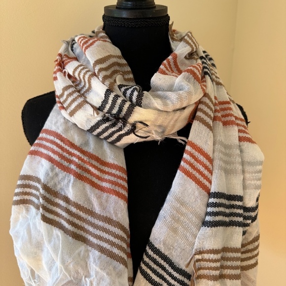 **MALITZA* White x Brown Striped Fashion Scarf - Picture 2 of 3